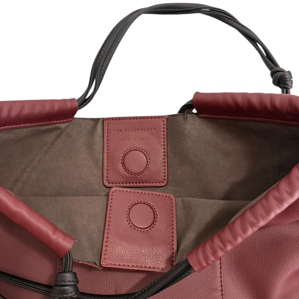 Von Holzhausen Tote Bag Burgundy Vegan Slip Pocket Magnetic Made in Italy